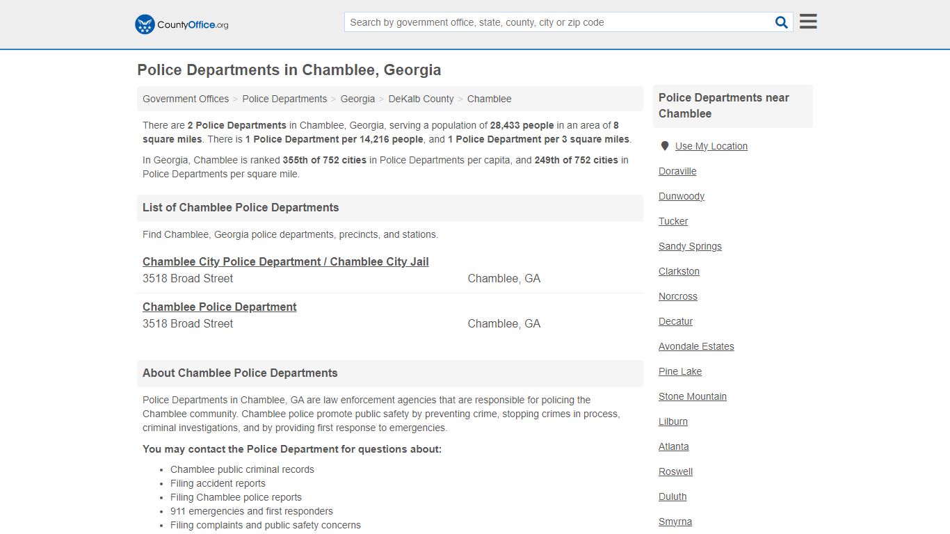 Police Departments - Chamblee, GA (Arrest Records & Police Logs)